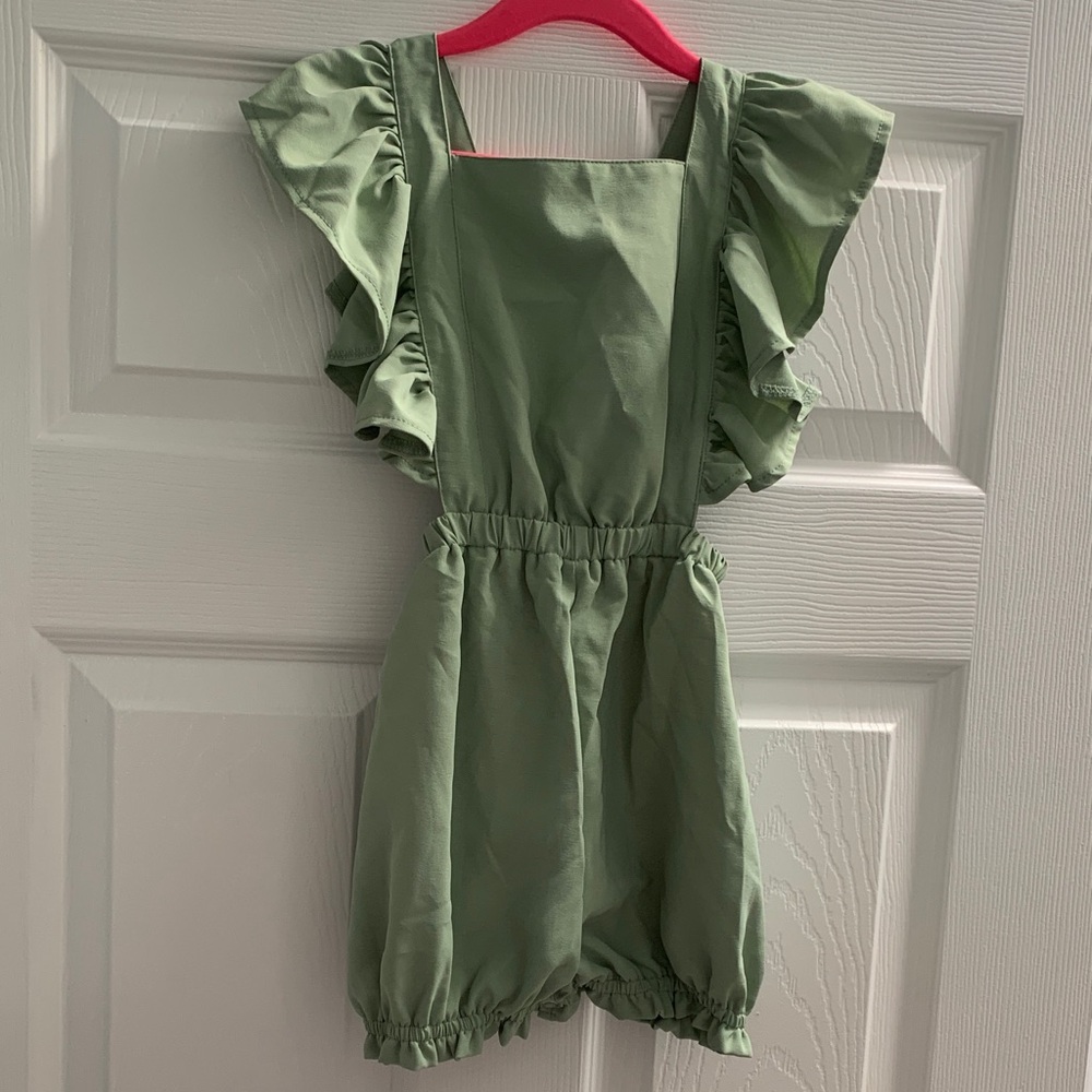 Charming Light Green Kids Romper with Ruffles